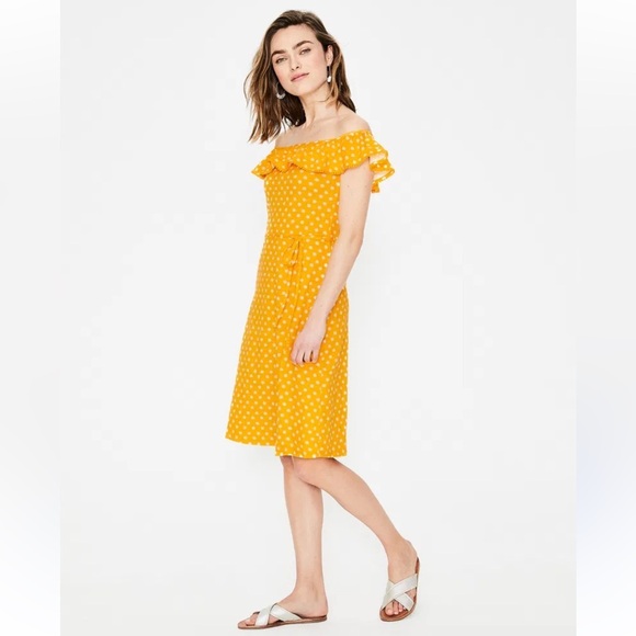 BODEN Bethany Jersey Happy Star Spot Ruffle Spring Cotton Dress Size 8 - Picture 1 of 9